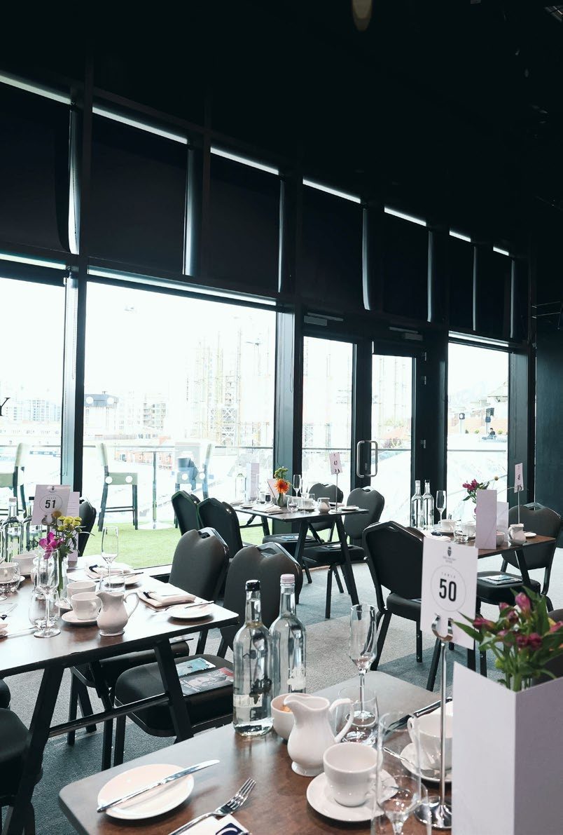 Laid tables in the pitch-facing Duchy Suite at The Kia Oval