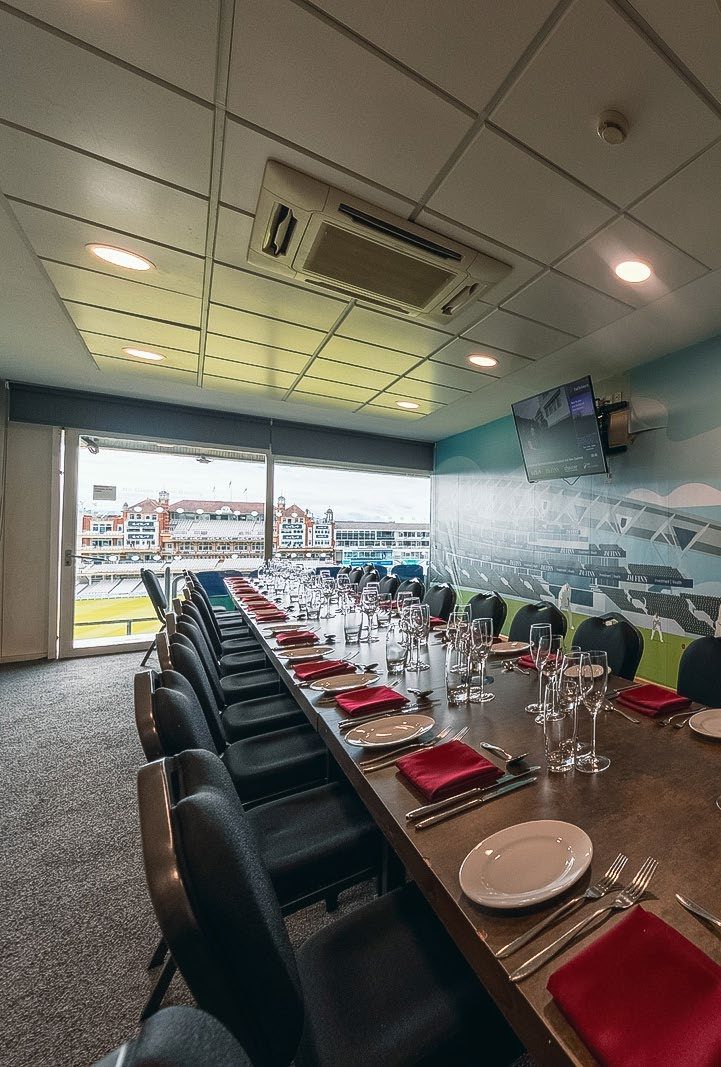 Table settings inside a JM Finn private box at The Kia Oval