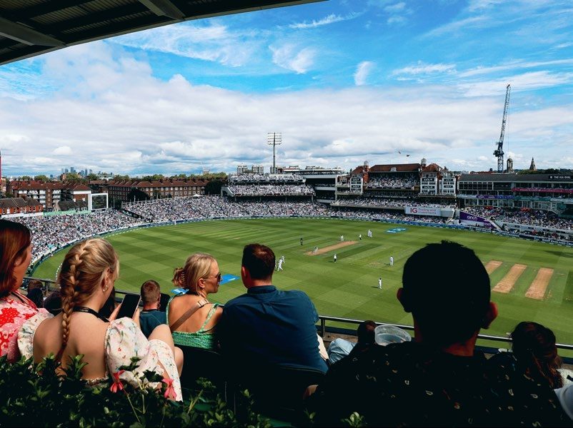 Guests watching play from the Roof Terrace at The Kia Oval